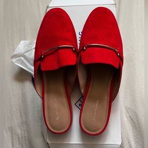 RED SUEDE MULES | with gold detail
